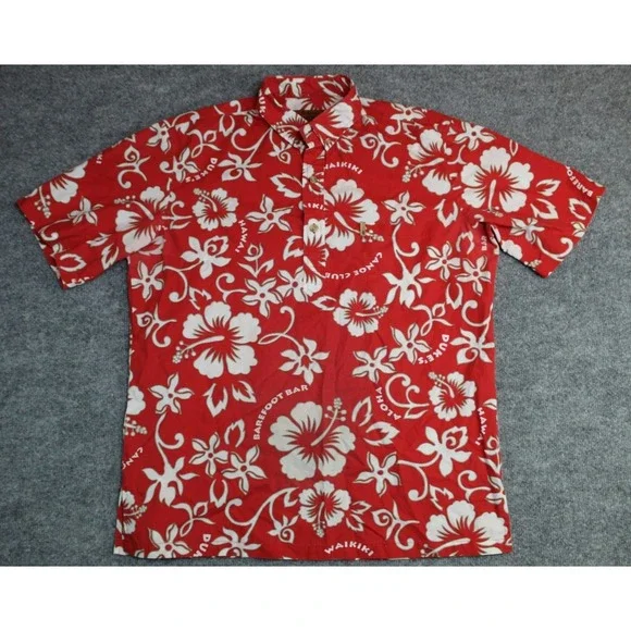 Island Traditions Hawaii Aloha Shirt Mens Large Tribal Red Made in USA Floral - Picture 1 of 6